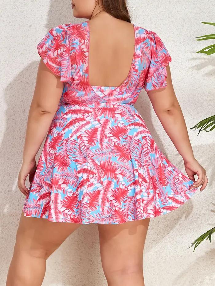 Robe de plage grande taille 2026, maillot de bain imprimé à col en V pour femme, tenue de bain fémin