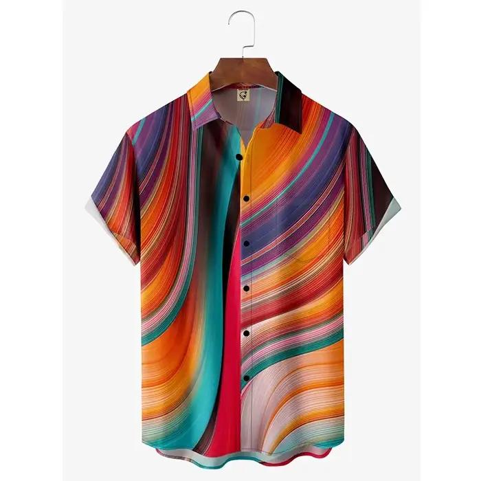 Chemise hawaïenne imprimée ligne 3D pour hommes, Style Harajuku Y2K, surdimensionnée, manches courte
