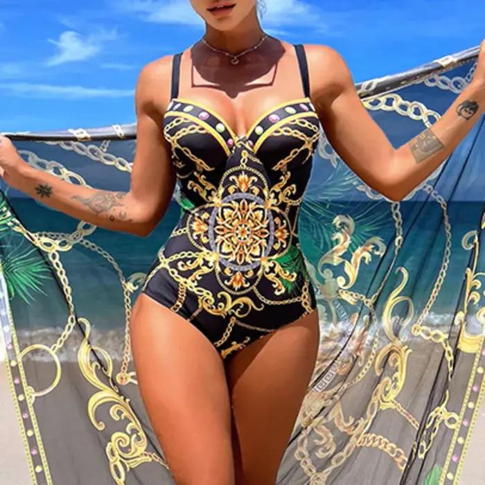 Maillots de bain une pièce sexy à imprimé estival, maillots de bain fermés pour femmes, push-up, vêt
