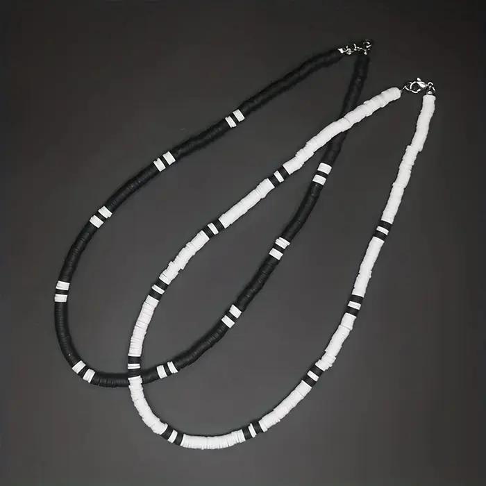 Collier Hombre bohême blanc noir doux polymère perles Collier hommes Collier Homme Homme Collier pou