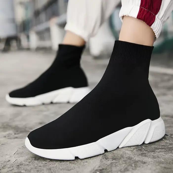 Chaussettes noires classiques chaussures de course hommes chaussettes hautes formateurs femmes sans