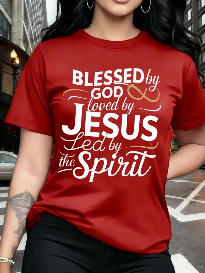 T-shirt pour femme « Blessed By God Loved By Jesus » - Haut vert de la foi chrétienne