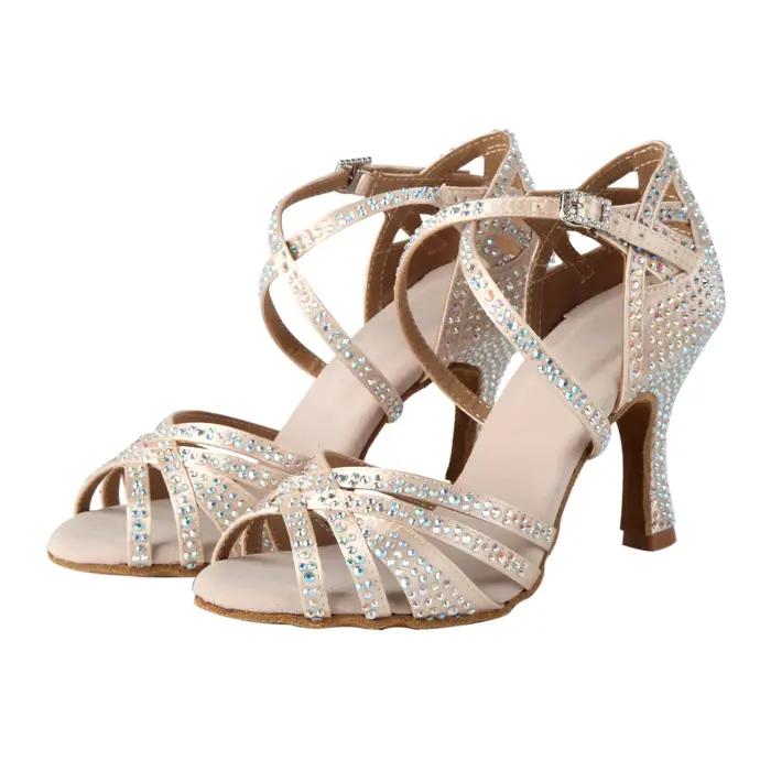 Chaussures de danse latine avec diamants abricot noir bleu chaussures de danse professionnelle pour