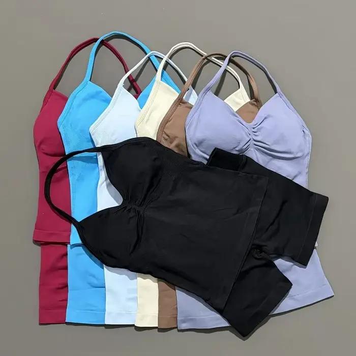 Yoga 2 pièces ensemble de gymnastique femmes dos nu haut à licou taille haute sans couture Shorts co
