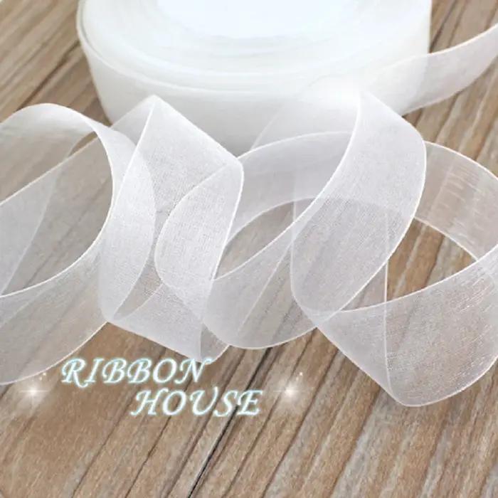 (50 yards/rouleau) rubans en Organza 12/15/20/25/40/50mm, vente en gros, emballage cadeau blanc, déc