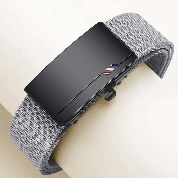 Ceinture en toile tissée pour hommes, 2 pièces, boucle automatique, ceinture décontractée, douce et