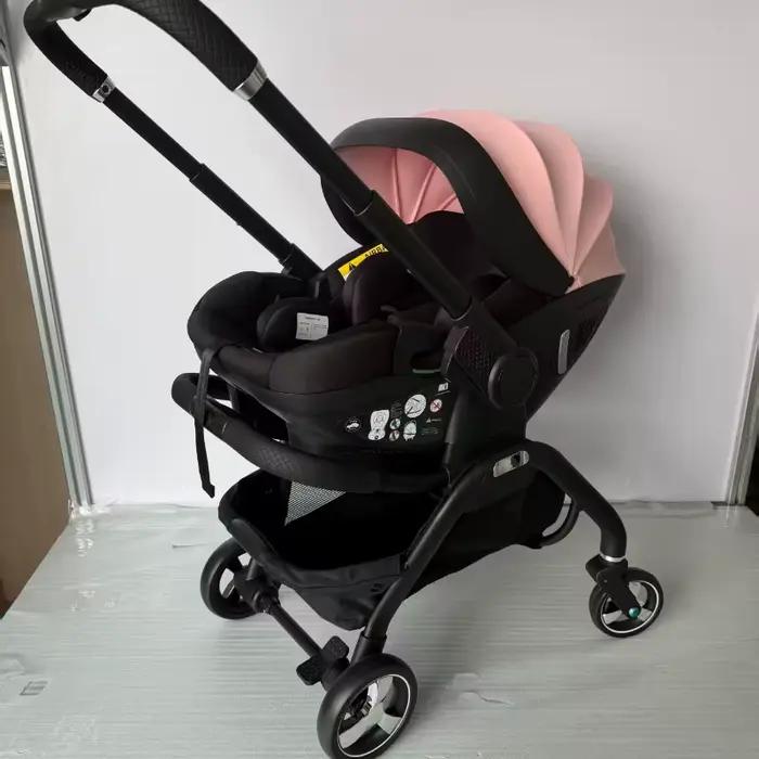 Poussette bébé rose 4-en-1 neuve avec nacelle, siège auto multifonctionnel, poussette de luxe, pliab