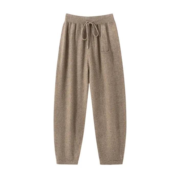 2025 automne hiver femmes 100% cachemire pantalons longs doux confortable taille haute tricoté panta