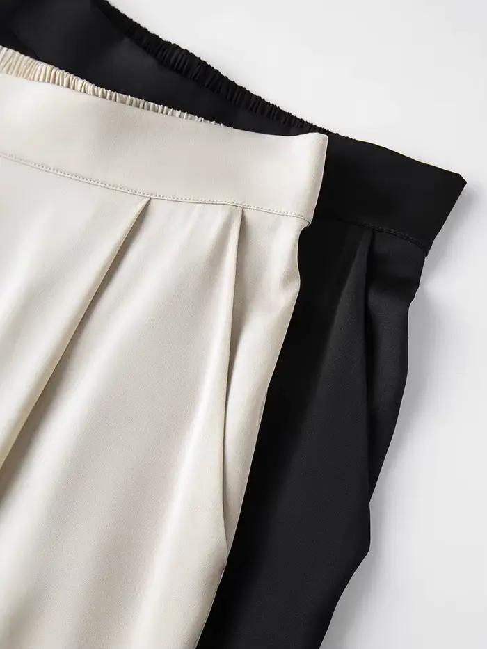 SuyaDream, pantalons longs femme, 93% soie 7% élasthanne, taille élastique, pantalon Chic uni, bas p
