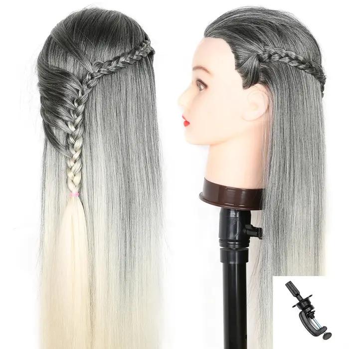 Modèle de tête de mannequin avec cheveux synthétiques longs, tête de mannequin tête de formation de