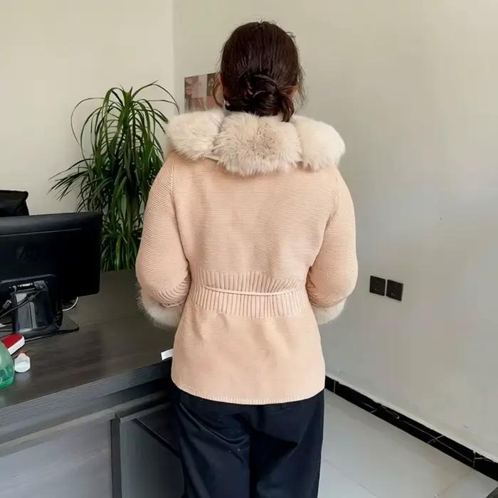 Femmes fausse fourrure tricot pull cardigan printemps automne élégant