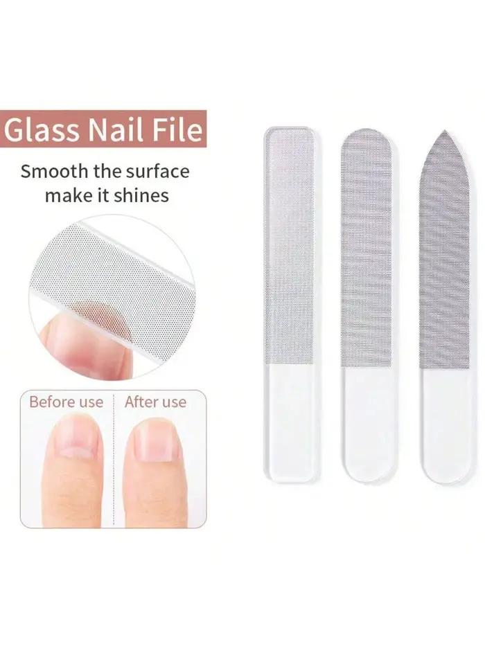 Limes à ongles en verre Nano, 3 pièces, ponçage professionnel, polissage, lime à ongles transparente