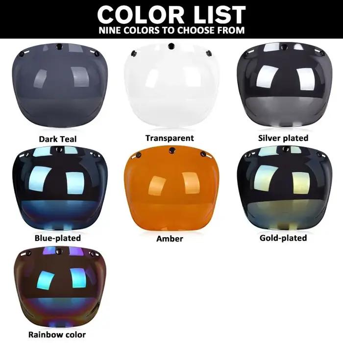 Casque de moto à miroir à bulles authentique, Type à trois boutons, lentilles de casque de Style rét