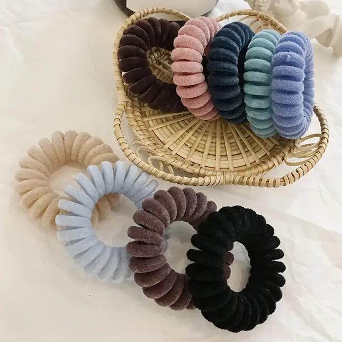 Bandes de cheveux élastiques tricotées en fil de téléphone pour filles et femmes élégantes, accessoires de cheveux, vêtements de sauna, attaches en forme de spirale