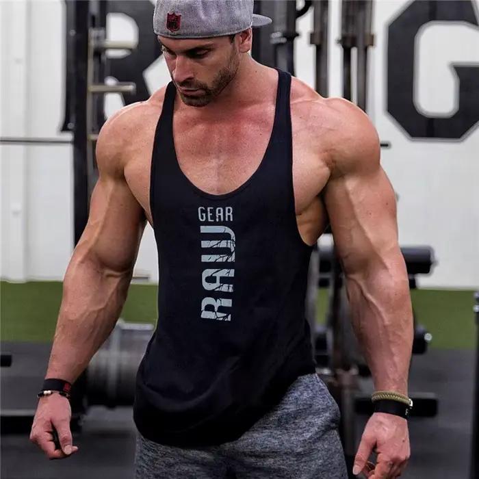 Nouveaux hommes coton débardeurs gym fitness muscle chemise sans manches mâle impression maillot de