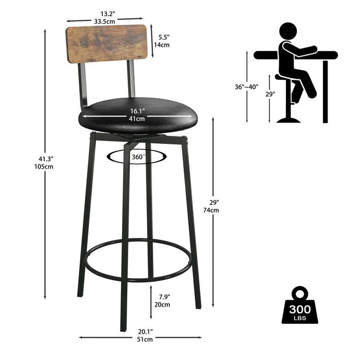 IlearCK-Ensemble de 2 tabourets de bar à base large, en PU, avec repose-pieds