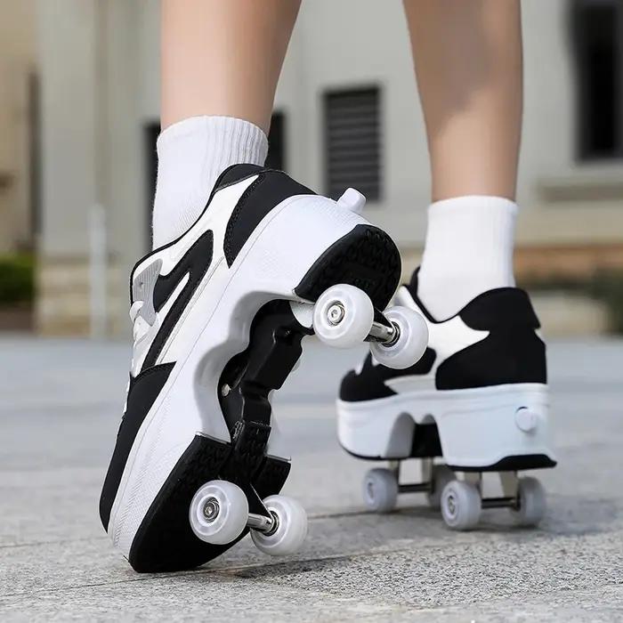 Chaussures à roulettes pour enfants avec 4 roues, patins à roulettes, chaussures de parkour déformab
