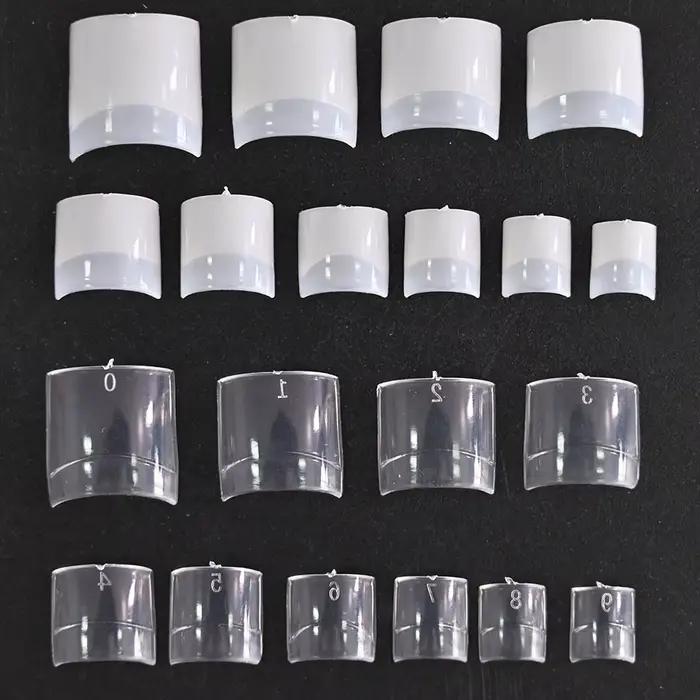 500 pièces/sac, faux ongles courts carrés, style French, demi-couverture, taille 10 (0-9), transpare