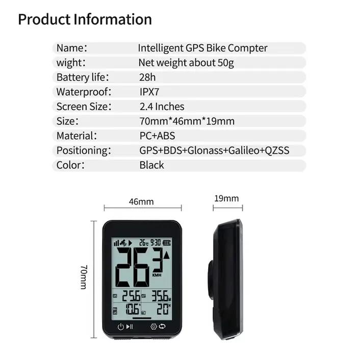 Ordinateur de vélo GPS sans fil écran LCD 2.4 pouces compteur de vitesse odomètre rétro-éclairage automatique support pour cyclisme professionnel et débutant