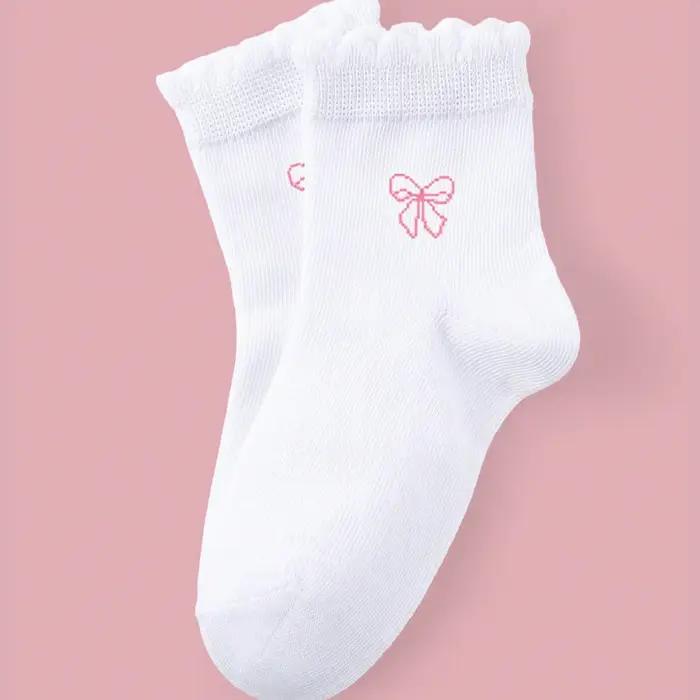 5 paires de chaussettes athlétiques à volants pour filles/enfants, conception d'arc Adorable, chauss