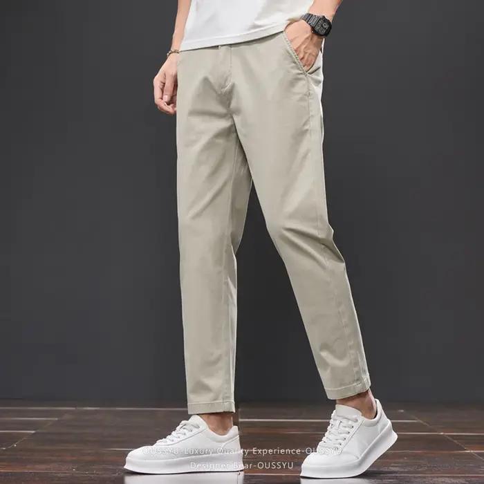 Pantalon décontracté d'été pour homme en coton (98 %) longueur cheville