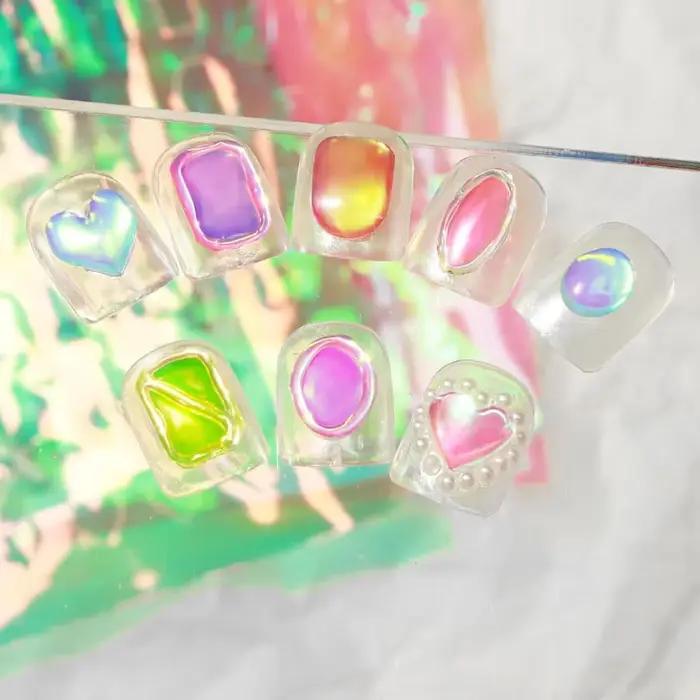 11 feuilles d'autocollants en verre de glace Aurora pour Nail Art, grandes décalcomanies holographiq