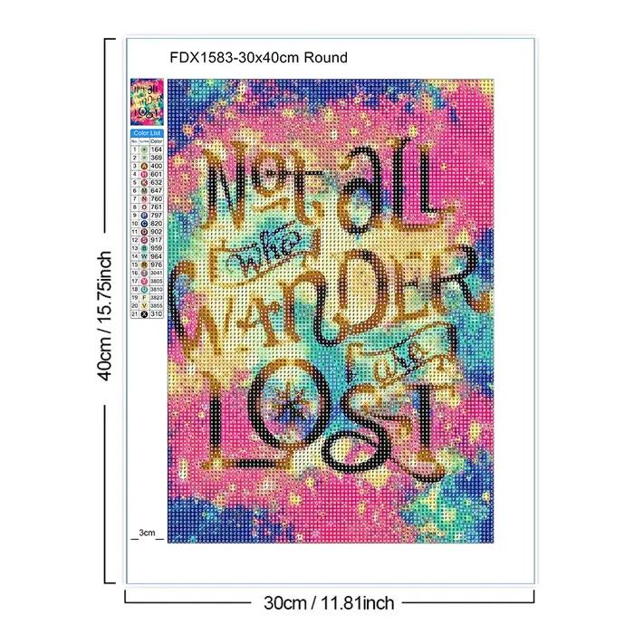 Peinture diamant thème texte coloré 5D, point de croix, Kit de broderie artistique, strass, mosaïque