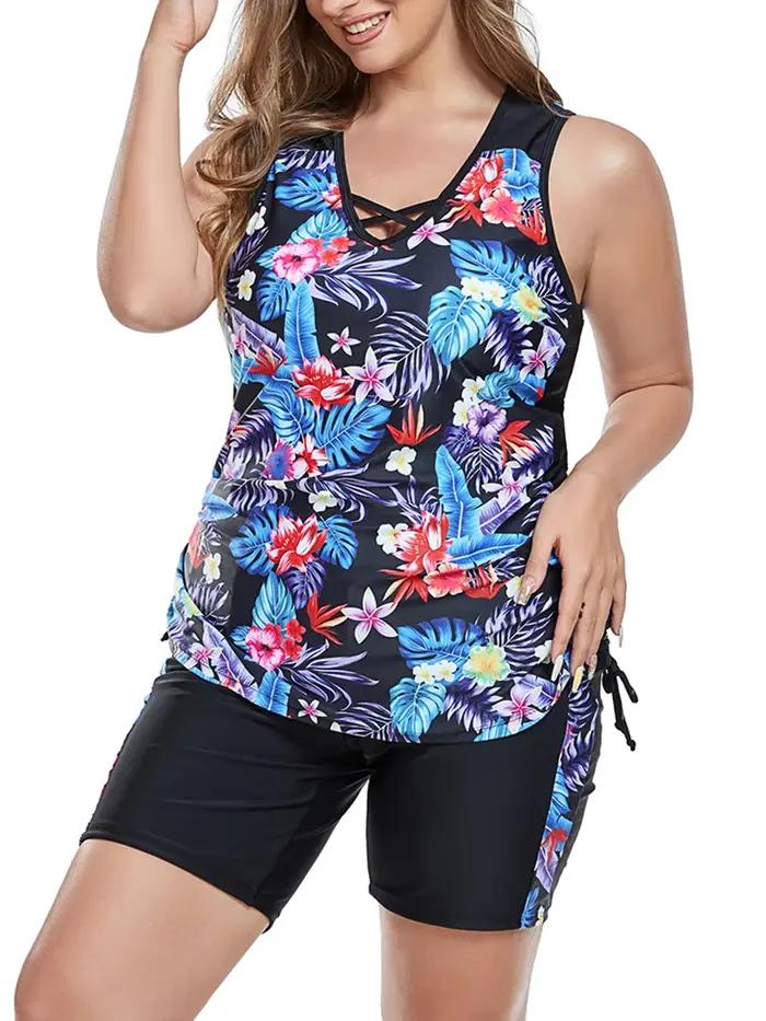 Maillot de Bain Deux Pièces Imprimé Moderne Taille Haute pour Femmes en Grande Taille Plage Piscine Occasions Spéciales