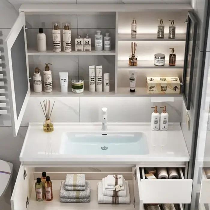 Armoire de salle de bain en céramique intégrée intelligente, style nordique, lavabo, meuble de salle
