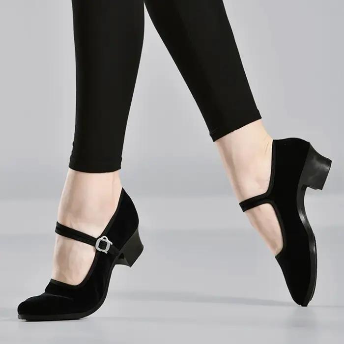 Chaussures de danse ethnique en tissu noir pour adolescentes - Confort et style pour jeunes danseuses