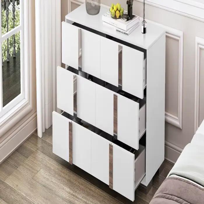Commode moderne élégante avec poignée en métal, armoire de rangement en miroir avec 6 portes latéral