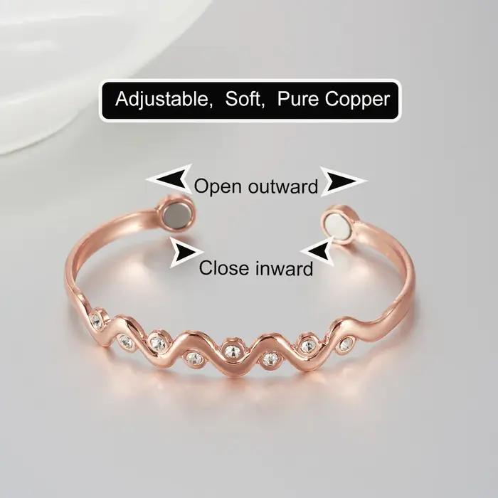 Vinterly Bracelets en cuivre pur magnétique zircone cubique Bracelets réglables arthrite santé aiman