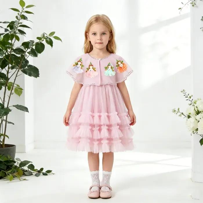 Robe de princesse rose pour filles, avec tulle et broderie, élégante, 3D, pour anniversaire, fête fo