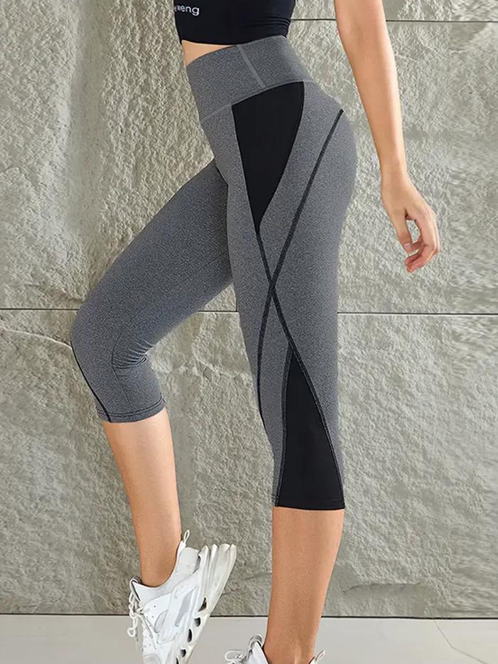 Legging yoga femme taille haute patchwork mollet course à pied extensible