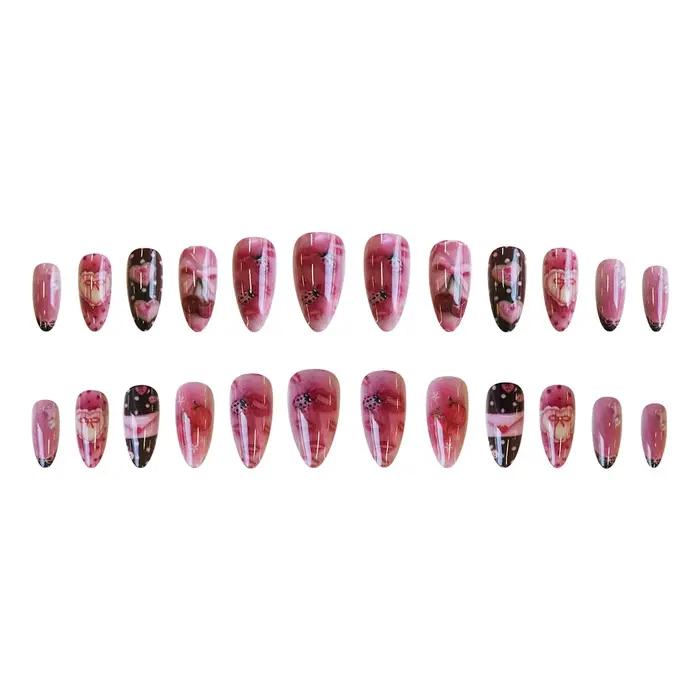 24 pièces lettre douce presse sur ongles mignon cerise nœuds papillon coccinelle fraise décor faux o