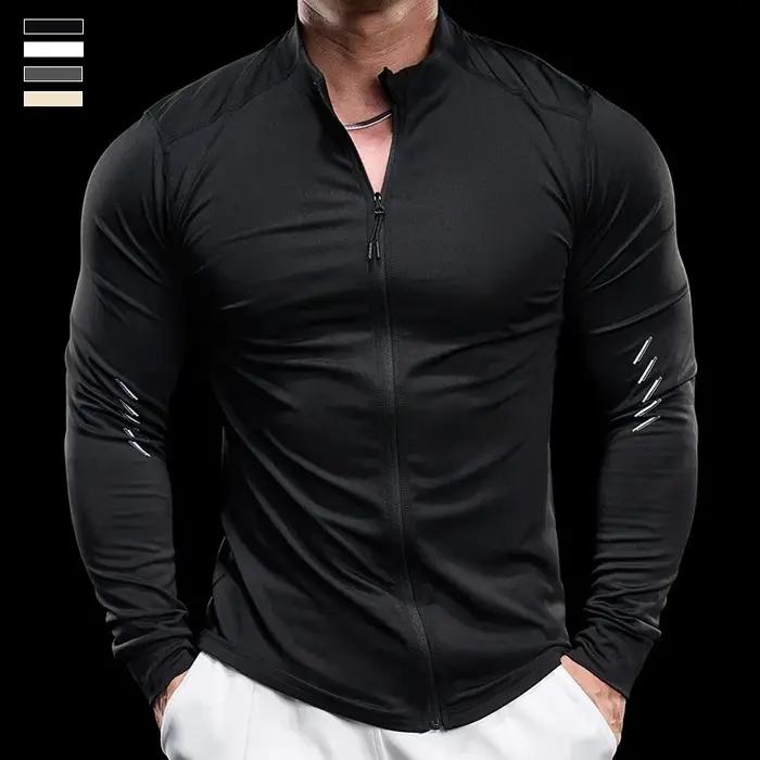 Veste de sport zippée à manches longues pour hommes, Économie de haute qualité, vaccage rapide, Gym,
