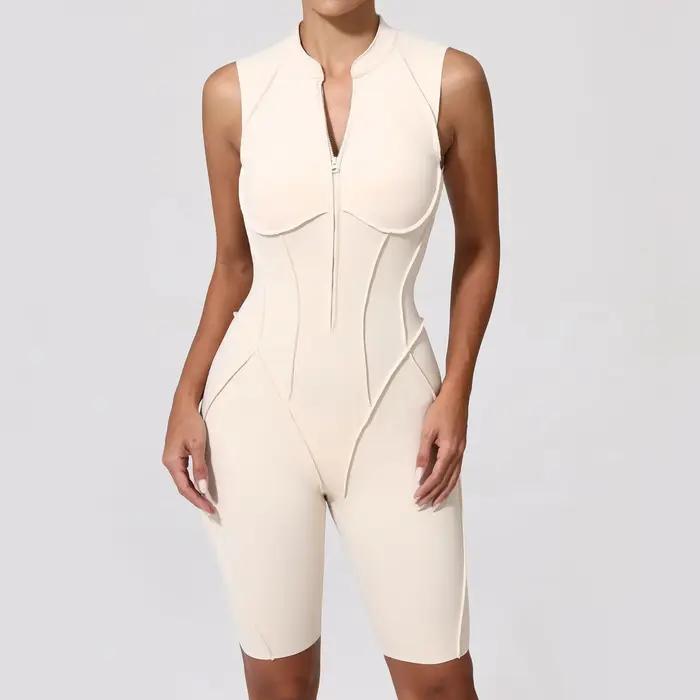 Costume de yoga pour femmes fermeture éclair design pompes sportif fitness danse gym manches courtes élégant pour occasions spéciales