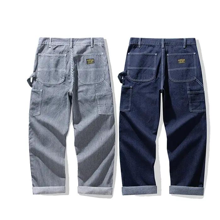 Jeans de chemin de fer rétro pour hommes, pantalons en denim dense, pantalons lourds, multi-poches,