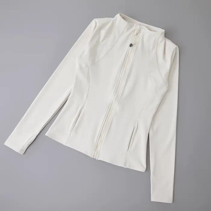 Veste de yoga à manches longues en spandex avec fermeture éclair complète avec trou pour le pouce sa
