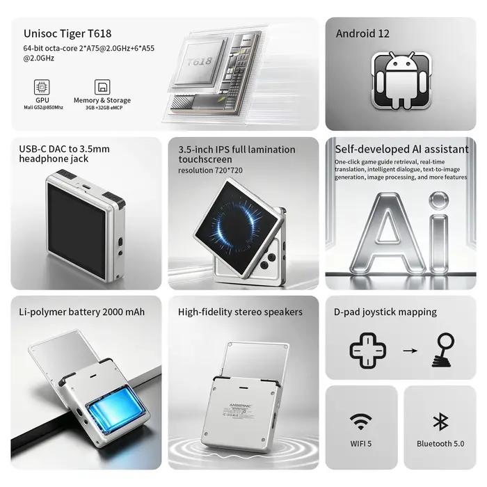 ANBERNIC RG ARC-D ARC-S Console de jeu portable conception à six boutons 4 "IPS Linux et Android OS lecteurs vidéo rétro