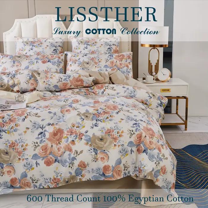 Ensemble de housse de couette 3 pièces 600TC 100% coton égyptien, imprimé Floral de jardin Vintage,