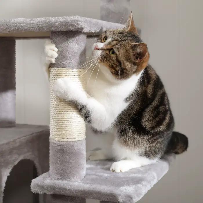 Grand condo pour chats d'intérieur, arbre à chat avec hamac, griffoirs, 2 perchoirs