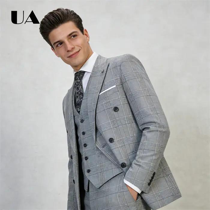Ensemble de costume à carreaux d'affaires formel deux pièces veste pantalon XS-4XL dîner Banquet smo