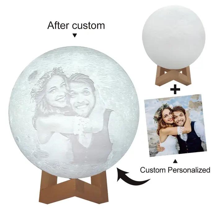 Lampe lunaire imprimée en 3D, texte Photo personnalisé, veilleuse USB personnalisée, anniversaire, f