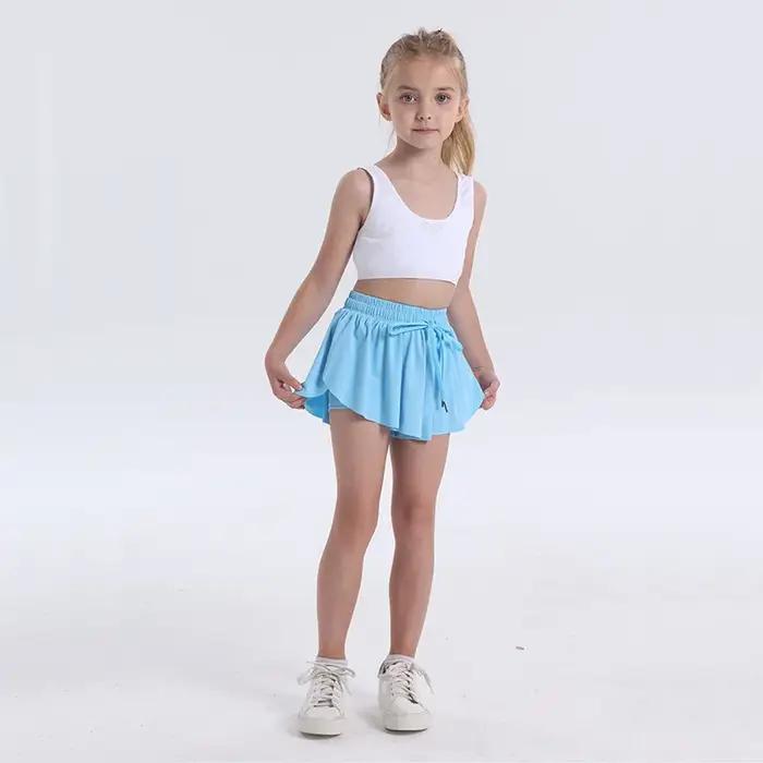 Shorts pour enfants filles Shorts papillon fluides athlétiques 2 en 1 jupes de course courtes joie T