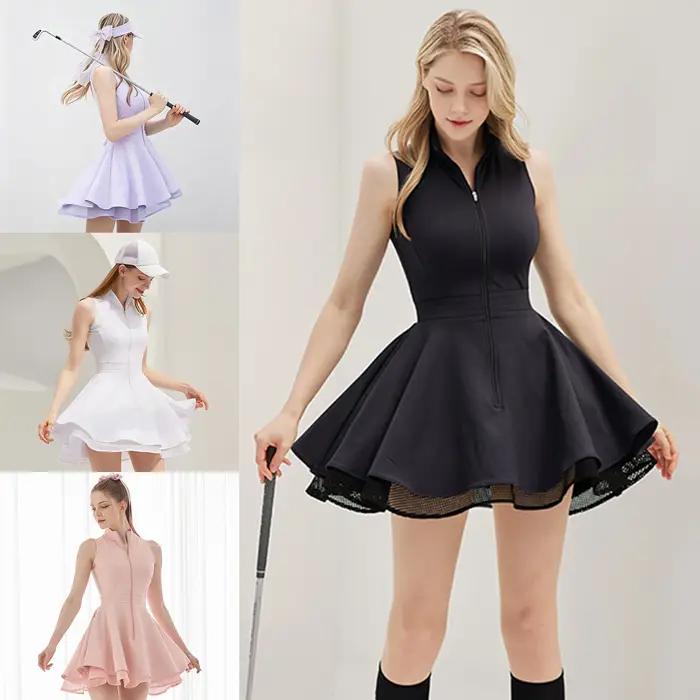 Robe de Tennis Polyvalente avec Coussinets de Poitrine Contrôle du Ventre Shorts Doux Jupes de Fitness Extensibles Occasions Sportives Femmes