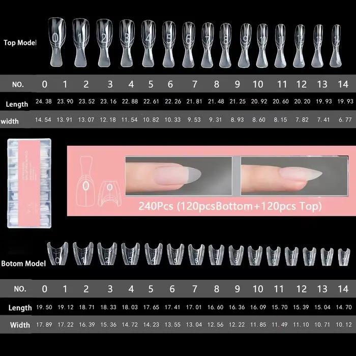 240 Pièces Nouvelles Formes Double pour Ongles Sandwich Réutilisables, Mélange de 15 Tailles, Courte