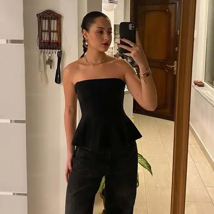 HXAO Corset haut court femmes sans bretelles jaune débardeur été dos nu rose bustiers fête Bustier s