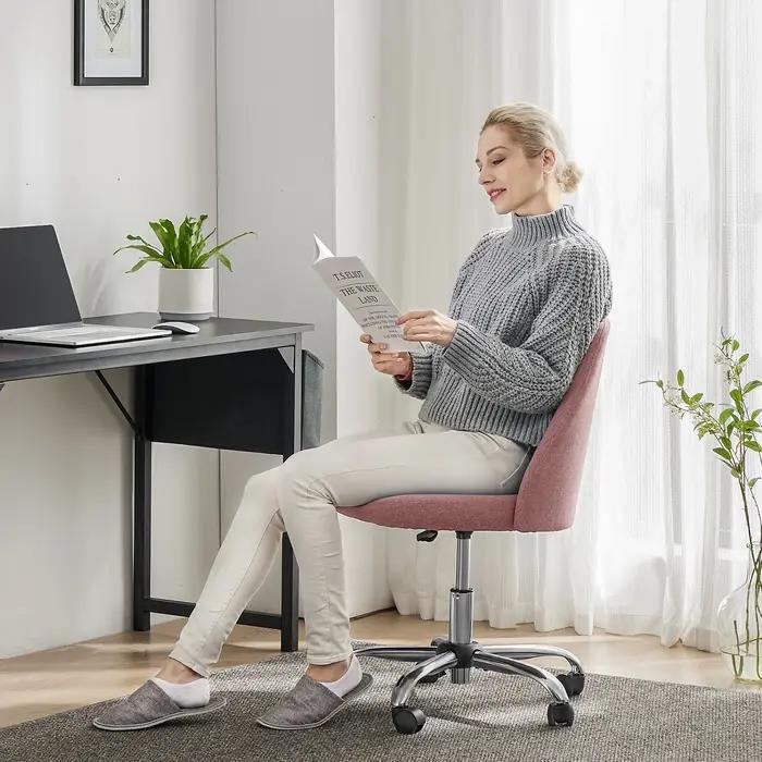 JIan-Petite chaise de bureau sans accoudoirs avec dossier, chaise de vanité à roulettes, tissu moder