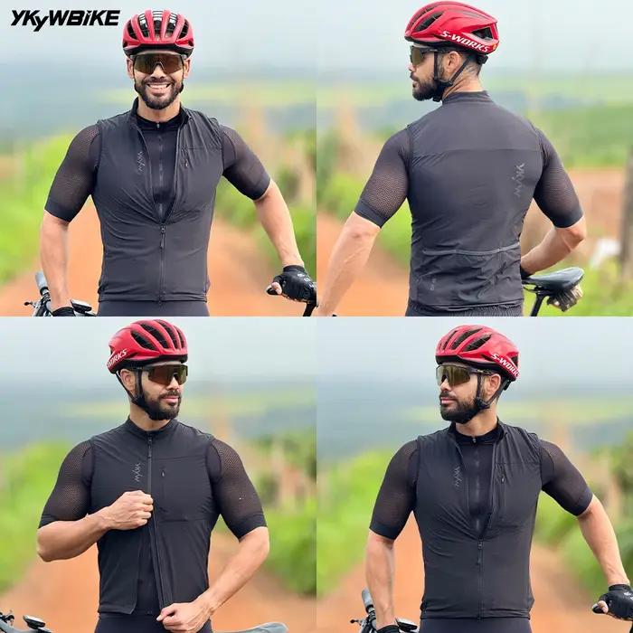 YKYWBIKE Gilet de cyclisme thermique en polaire pour homme, coupe-vent, imperméable, sans manches